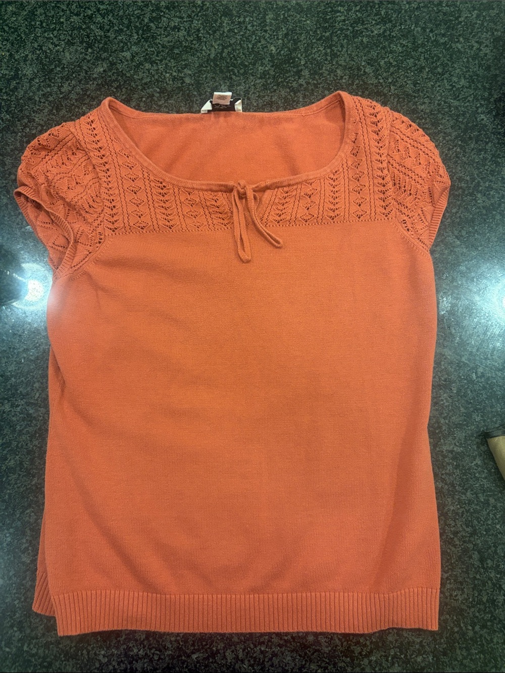 LOFT Orange Knit Scoop Neck Tank with Lace Yoke